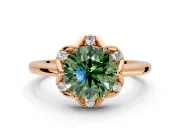 Floral Frame Engagement Ring Setting for Fancy Green Round Cut Center with Accent Clusters and Prong Head in Rose Gold