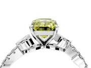 Leaf Motif Engagement Ring Setting for Fancy Yellow Emerald Cut Center with Pave Band and Prong Head in Sterling Silver