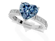 Solitaire Engagement Ring Setting for Fancy Blue Heart-Shaped Center with Milgrain-Edged Pave Band and Prong Head in Platinum