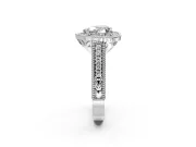 Milgrain Halo Engagement Ring Setting for Heart-Shaped Center with Pave Band and Prong Head in Platinum