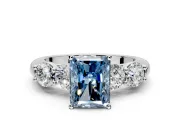 5 Stone Engagement Ring Setting for Fancy Blue Radiant Cut Center with Graduated Accents and Prong Head in Platinum