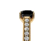 Solitaire Engagement Ring Setting for Fancy Black Cushion Cut Center with Engraved Pave Band and Prong Head in Yellow Gold