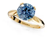 Solitaire Engagement Ring Setting for Fancy Blue Round Cut Center with Reverse Tapered Band and Prong Head in Yellow Gold