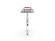 Halo Engagement Ring Setting for Fancy Pink Asscher Cut Center with Plain Tapered Band and Prong Head in White Gold