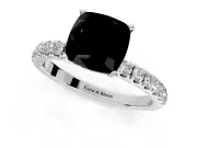 Open Basket Engagement Ring Setting for Fancy Black Cushion Cut Center with Pave Band and Prong Head in White Gold