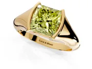 Tension Engagement Ring Setting for Fancy Yellow Princess Cut Center with Wide Tapered Band and Tension Head in Yellow Gold