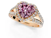 Halo Engagement Ring Setting for Fancy Pink Heart-Shaped Center with Narrow Pave Split Shank and Prong Head in Rose Gold
