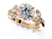 Floral Engagement Ring Setting for Round Cut Center with Trailing Marquise Accents and Prong Head in Rose Gold
