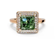 Halo Engagement Ring Setting for Fancy Green Princess Cut Center with Plain Tapered Band and Prong Head in Rose Gold
