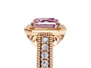 Milgrain Halo Engagement Ring Setting for Fancy Pink Asscher Cut Center with Pave Band and Prong Head in Rose Gold
