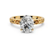 Solitaire Engagement Ring Setting for Oval Center with XO Engraved Band and Prong Head in Yellow Gold
