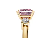 3 Stone Engagement Ring Setting for Fancy Pink Princess Cut Center with Wide Plain Band and Prong Head in Yellow Gold