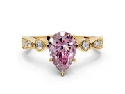 Solitaire Engagement Ring Setting for Fancy Pink Pear-Shaped Center with Milgrain Bezel Accents and Prong Head in Yellow Gold