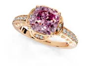 Floral Engagement Ring Setting for Fancy Pink Cushion Cut Center with Four Accent Clusters and Prong Head in Rose Gold
