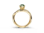 Solitaire Engagement Ring Setting for Fancy Green Marquise Center with Woven 3-Strand Pave Band and Prong Head in Yellow Gold