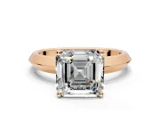 Solitaire Engagement Ring Setting for Asscher Cut Center with Wide Knife Ridge Band and Prong Head in Rose Gold
