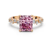 Solitaire Engagement Ring Setting for Fancy Pink Radiant Cut Center with Trailing Leaf Accent Band and Prong Head in Rose Gold