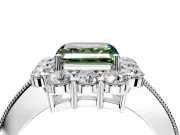 Halo Engagement Ring Setting for Fancy Green Asscher Cut Center with Milgrain Channel Band and Prong Head in Sterling Silver