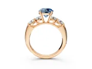 5 Stone Engagement Ring Setting for Fancy Blue Round Cut Center with Graduated Accents and Prong Head in Rose Gold