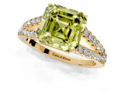 Solitaire Engagement Ring Setting for Fancy Yellow Asscher Cut Center with Pave Split Shank and Prong Head in Yellow Gold