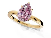 Solitaire Engagement Ring Setting for Fancy Pink Pear-Shaped Center with Thin Rounded Plain Band and Prong Head in Yellow Gold