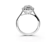 Starburst Halo Engagement Ring Setting for Radiant Cut Center with Thin Round-Wire Band and Prong Head in Sterling Silver