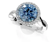Halo Engagement Ring Setting for Fancy Blue Round Cut Center with Twist Band and Prong Head in Sterling Silver