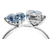 Fancy Blue Heart-Shaped and Emerald Cut Lab-Grown Diamond Toi et Moi Engagement Ring with Prong-Set Stones in White Gold
