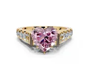 Solitaire Engagement Ring Setting for Fancy Pink Heart-Shaped Center with Pave Cathedral Shoulders and Prong Head in Yellow Gold