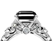 Solitaire Engagement Ring Setting for Fancy Black Asscher Cut Center with Filigree Band and Prong Head in Platinum