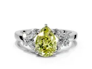 Solitaire Engagement Ring Setting for Fancy Yellow Pear-Shaped Center with Marquise Flower Shoulders and Prong Head in Platinum