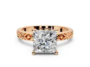 Solitaire Engagement Ring Setting for Princess Cut Center with Milgrain X Pattern Band and Prong Head in Rose Gold