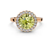 Halo Engagement Ring Setting for Fancy Yellow Round Cut Center with Thin Plain Band and Prong Head in Rose Gold