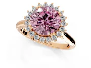 Starburst Halo Engagement Ring Setting for Fancy Pink Round Cut Center with Thin Round-Wire Band and Prong Head in Rose Gold