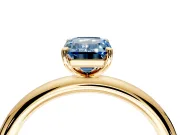 Low-Set Solitaire Engagement Ring Setting for Fancy Blue Emerald Cut Center with Thin Plain Band and Prong Head in Yellow Gold