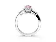 3 Stone Engagement Ring Setting for Fancy Pink Pear-Shaped Center with Channel Baguette Accents and Prong Head in Platinum