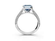 Solitaire Engagement Ring Setting for Fancy Blue Asscher Cut Center with Multi-Row Accents and Prong Head in White Gold