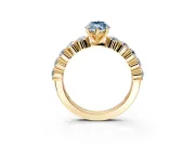 Shared-Prong Engagement Ring Setting for Fancy Blue Marquise Center with Graduated Accents and Prong Head in Yellow Gold