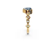 Milgrain Bezel Engagement Ring Setting for Fancy Blue Heart-Shaped Center with Marquise Stations and Bezel Head in Yellow Gold