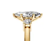 3 Stone Engagement Ring Setting for Marquise Center with Wide Plain Band and Prong Head in Yellow Gold