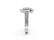 Milgrain Halo Engagement Ring Setting for Pear-Shaped Center with Pave Band and Prong Head in Sterling Silver