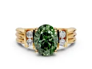 Solitaire Engagement Ring Setting for Fancy Green Oval Center with Grooved Bar Accent Band and Prong Head in Yellow Gold