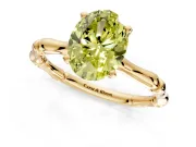 Solitaire Engagement Ring Setting for Fancy Yellow Oval Center with Bamboo Band and Prong Head in Yellow Gold