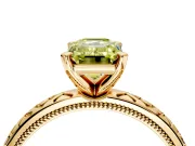 Solitaire Engagement Ring Setting for Fancy Yellow Emerald Cut Center with Milgrain X Pattern Band and Prong Head in Yellow Gold