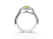 Milgrain Halo Engagement Ring Setting for Fancy Yellow Oval Center with Bezel Point Accents and Prong Head in White Gold