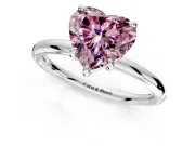 Low-Set Solitaire Engagement Ring Setting for Fancy Pink Heart-Shaped Center with Thin Plain Band and Prong Head in Platinum