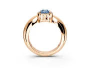 Halo Engagement Ring Setting for Fancy Blue Emerald Cut Center with Tapered Plain Band and Prong Head in Rose Gold