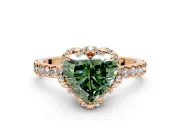 Halo Engagement Ring Setting for Fancy Green Heart-Shaped Center with Openwork Halo, Pave Band and Prong Head in Rose Gold