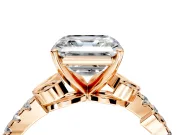 Leaf Motif Engagement Ring Setting for Asscher Cut Center with Pave Band and Prong Head in Rose Gold