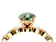 Solitaire Engagement Ring Setting for Fancy Green Pear-Shaped Center with Beaded Bezel Station Band and Prong Head in Yellow Gold